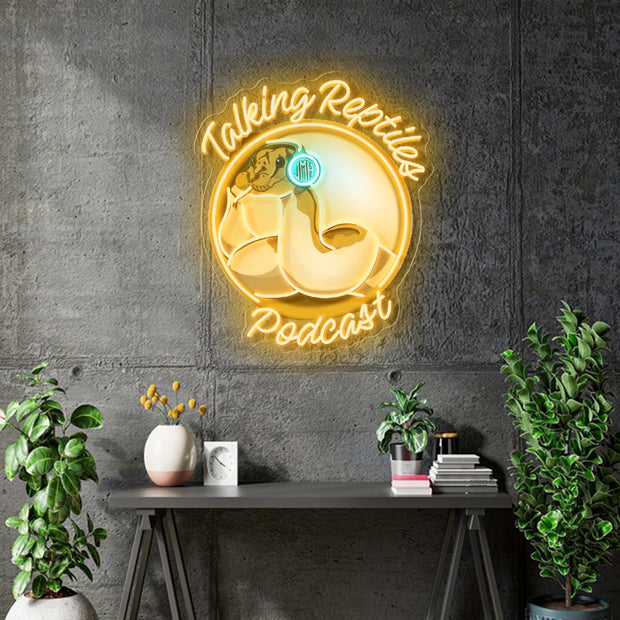 Custom Neon - Talking reptile -  Gold and light blue and Red - 20x24inch  - indoor Signs