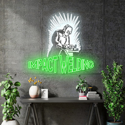 Custom Neon - Impact Welding - White and Green - 30x28inch - dimmer and delivery