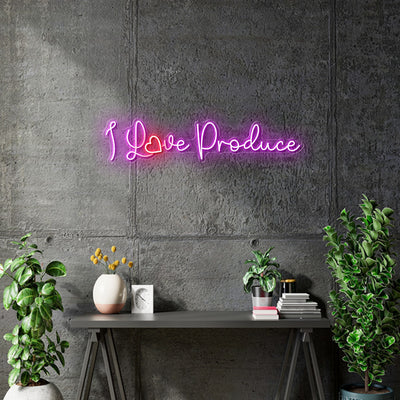 Custom neon - I Love Produce- Size: 36 x 8.1inch  - Pink and Red -  incl Shipping and 2yrs Warranty