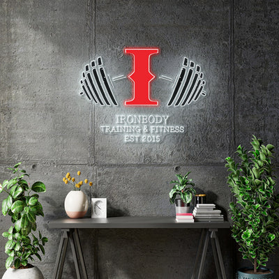 Custom neon | Iron Body Logo sign -  60inch by 43inch -  White & Red-  incl Delivery, and 2yrs Warranty