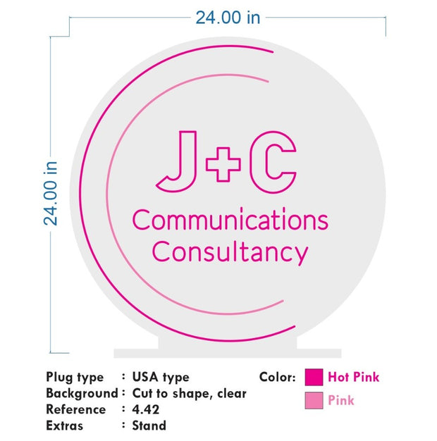 Custom neon -  J + C - Size: 24 x 24 inch - Pink and hot pink - incl Shipping and 2yrs Warranty