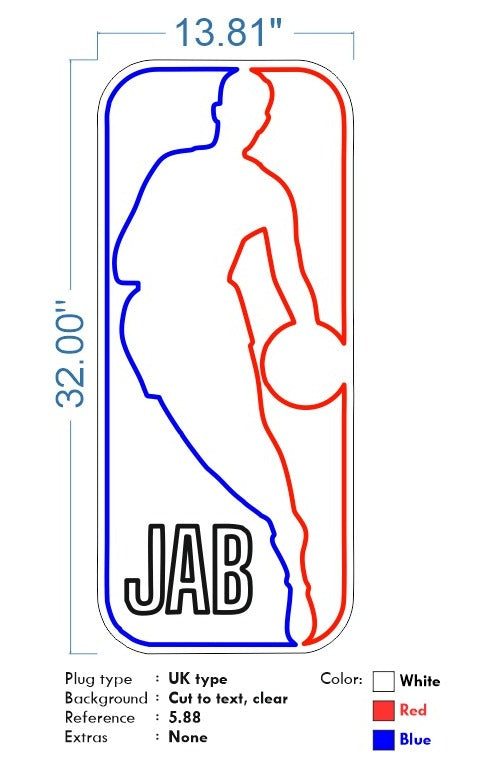 Custom Neon - Jab - 32x13inch - blue red and white - dimmer and delivery