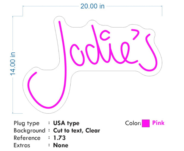 Custom Neon -  Jodie - Pink -  20inch x 14inch - INDOOR  - Remote dimmer and Delivery (2 yrs Warranty)