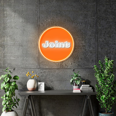 Custom Neon - JOINT - Smallest Size: 50cm x 50cm   - White and Orange + UV Print of Logo - Remote dimmer and Delivery