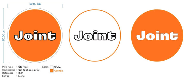 Custom Neon - JOINT - Smallest Size: 50cm x 50cm   - White and Orange + UV Print of Logo - Remote dimmer and Delivery