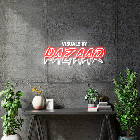 Custom Neon - Visuals By Kazaar Logo - Red and White - 50cm x 20cm -  Delivery and Remote