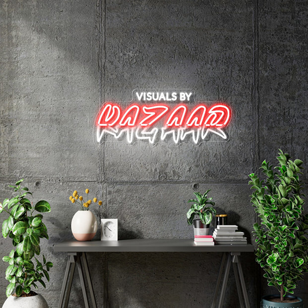 Custom Neon - Visuals By Kazaar Logo - Red and White - 50cm x 20cm -  Delivery and Remote