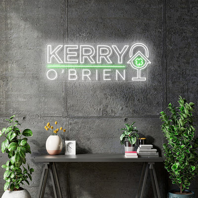 Custom Neon - Kerry O'brien Podcast - Size: 40inch x 18inch -  WHITE and Green Neon - INDOOR  - Remote dimmer and Delivery (2 years Warranty)