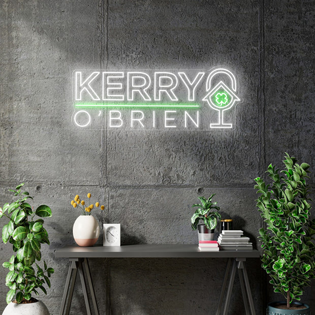 Custom Neon - Kerry O'brien Podcast - Size: 40inch x 18inch -  WHITE and Green Neon - INDOOR  - Remote dimmer and Delivery (2 years Warranty)