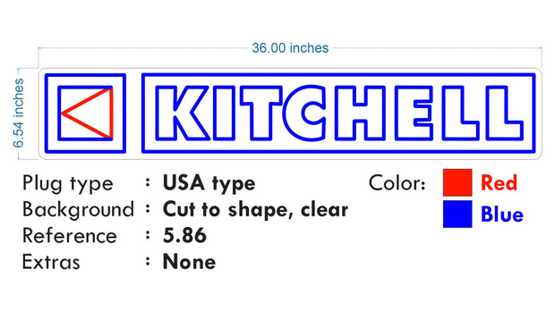 Custom Neon -  Kitchell  - Blue and Red- 36 x 6inch - INDOOR  - Remote dimmer and Delivery - 2yr Warranty