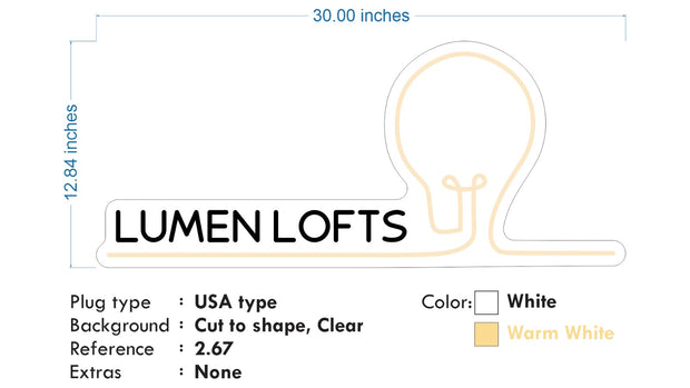 Custom Neon - LUMEN LOFTS -  White Warm White neon- 30x 12inch - indoor Signs