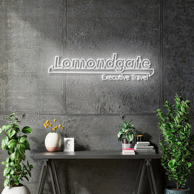 Custom neon - LOMONDGATE Executive Travel -  100cm x 27cm - White neon  -  incl Shipping and 2yrs Warranty