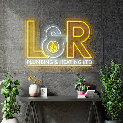 Custom Neon for Jorden - L&R plumbing and heating - White Yellow and orange- 80x58cm - Remote dimmer and Delivery