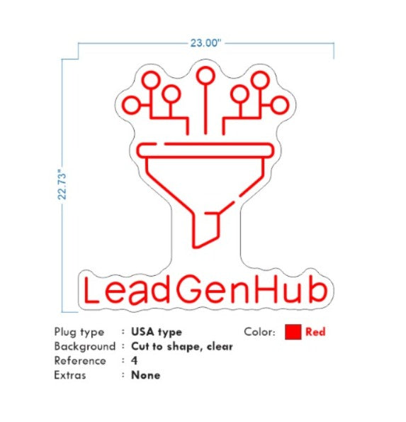 Custom Neon | Lead Gen Hubs -  23 x 22inch  - Red -  incl Shipping , and 2yrs Warranty