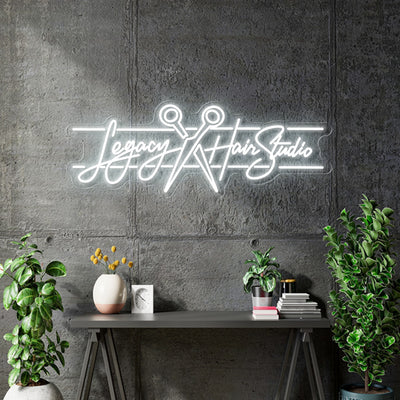 Custom Neon - Legacy Hair Studio  - White - 30x11inches - indoor Sign