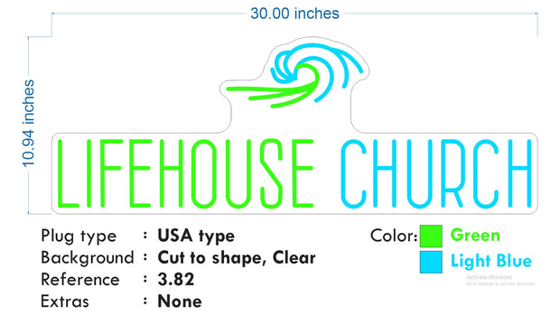 Custom Neon -  Lifehouse Church - Green and Light Blue - Size: 30inch x 10inch  - indoor Sign (2yrs Warranty)