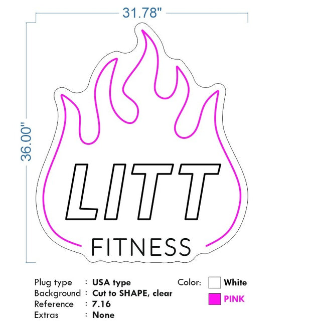 Custom Neon - LITT FITNESS -  36inch x 31inch - Hot pink and White -  Delivery and Remote (Copy)