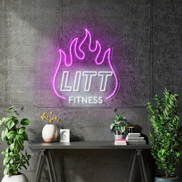 Custom Neon - LITT FITNESS -  36inch x 31inch - Hot pink and White -  Delivery and Remote (Copy)