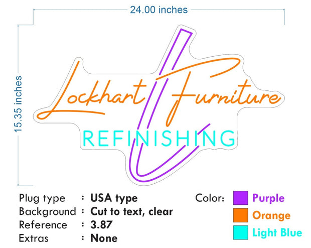 Custom Neon for Lockhart Furniture -Light blue orange and Purple- 24 x 15inches - indoor Signs