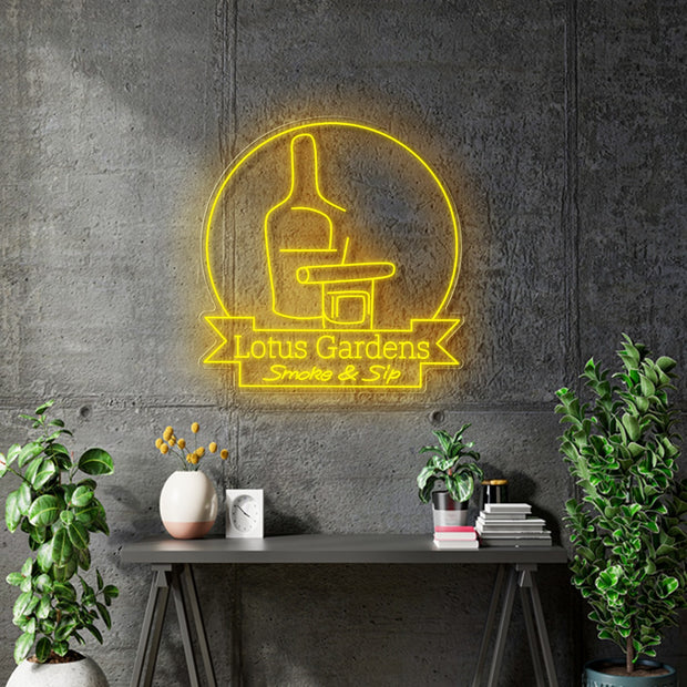 Custom Neon - Lotus Gardens Smoke and Sip - 32x33inch - Yellow - dimmer and delivery