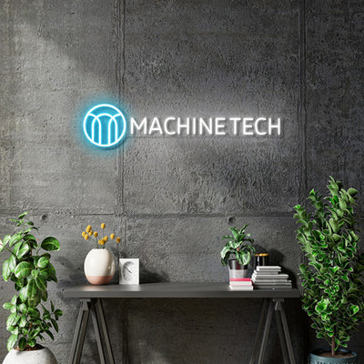 Custom neon | Machine Tech - Size: 70cm x 16cm  - Light blue and  White -  incl Delivery, VAT and 2yrs Warranty