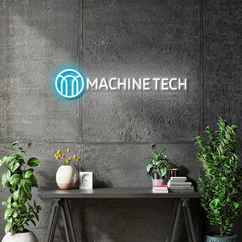 Custom neon | Machine Tech - Size: 70cm x 16cm  - Light blue and  White -  incl Delivery, VAT and 2yrs Warranty