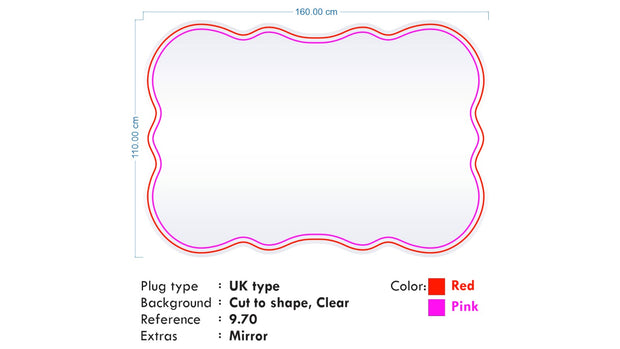 Custom Neon -  Wavy Mirrors - Red and Pink - 3 sizes - indoor Sign (2yrs Warranty)