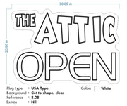Custom Neon - The Attic Open - White/Blue/Light Blue - 30x20inch - out/indoor Sign