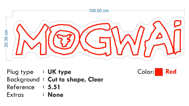 Custom Neons - MogWai - RED Led - 100 x 25cm - Outdoor Sign (2yrs Warranty)