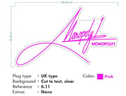 Custom Neon - Monopoly1 -  100cm x 59cm  - Pink - Remote dimmer and Delivery