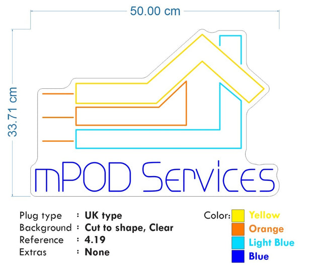 Custom Neon  -  MPOD SERVICES  - Size: 50cm x 33cm  - indoor Sign (2yrs Warranty)