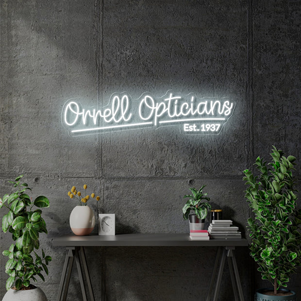 Custom Neon - Orrell Opticians - White - 80cm x 21cm - indoor Signs