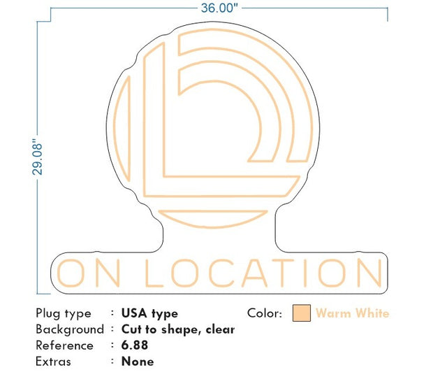 Custom neon - On Location Logo - Size: 36 x 29inch  - Warm White -  incl Shipping and 2yrs Warranty