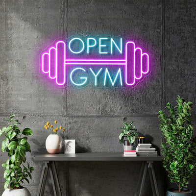 Custom Neon - Open Gym -  Size 60x29cm - Ice blue and hot pink- Rush Order dimmer and delivery