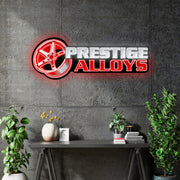 Custom Neon  -  Prestige Alloys - White and Red - Black Acrylic - Size: 160cm x 57cm  - outdoor Sign (2yrs Warranty)