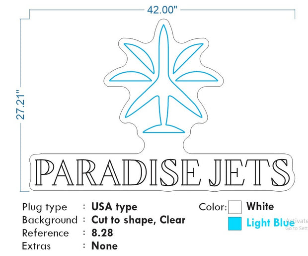 Custom neon | Paradise Jets - Size: 42 x 27inch  - Light blue and  White -  incl Shipping and 2yrs Warranty