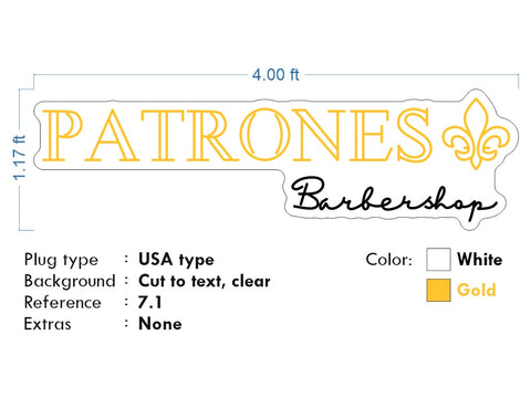 Custom Neon - Patrones Barbershop - 4x1.17ft  -Gold and White -  Remote dimmer and Delivery