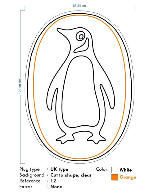 Custom Neon for Harry - Penguin  - White and orange - 120cm x 85cm    - Delivery and Dimmer included.