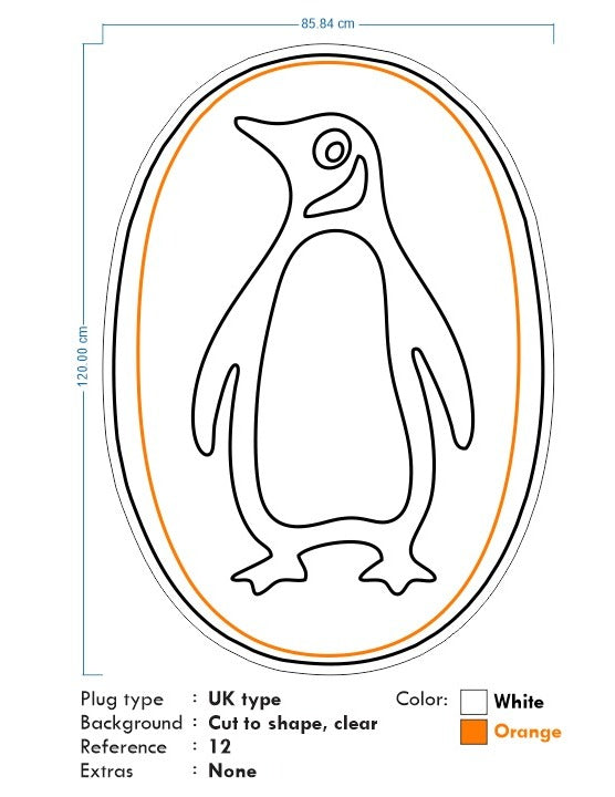 Custom Neon for Harry - Penguin  - White and orange - 120cm x 85cm    - Delivery and Dimmer included.