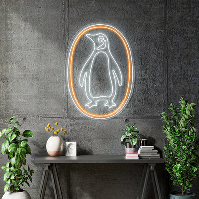 Custom Neon for Harry - Penguin  - White and orange - 120cm x 85cm    - Delivery and Dimmer included.