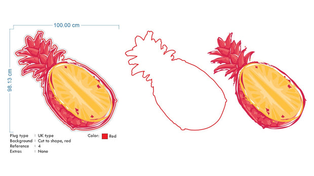 Custom neon -  Pineapple - 100cm x 98cm - RED + UV PRINT -  incl Shipping and 2yrs Warranty