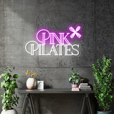 Custom Neon  -  PINK PILATES   - White and Pink - Size: 60 x 33cm  - indoor Sign (2yrs Warranty)
