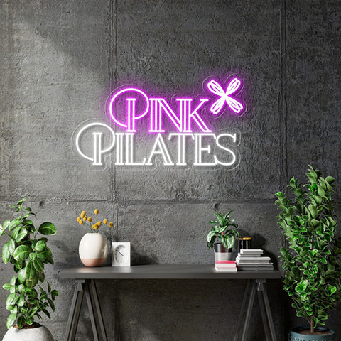 Custom Neon  -  PINK PILATES   - White and Pink - Size: 60 x 33cm  - indoor Sign (2yrs Warranty)