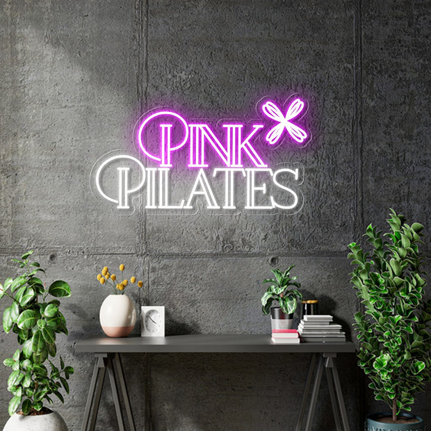 Custom Neon  -  PINK PILATES   - White and Pink - Size: 60 x 33cm  - indoor Sign (2yrs Warranty)