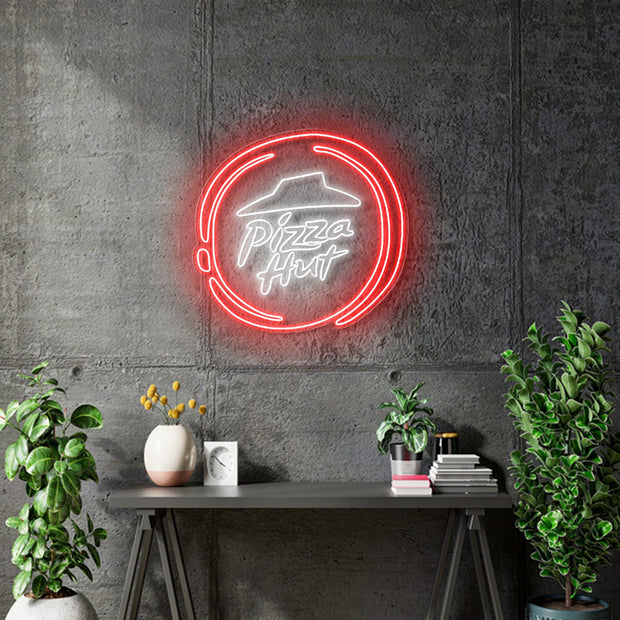 Custom Neon - Pizza Hut   - RED and WHITE  -Size: 80x 75cm - Remote dimmer and Delivery