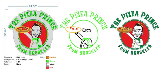 Custom Neon - The Pizza Prince logo  - Green Golden White and Red - 24x22inch - indoor Signs