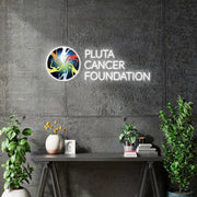 Custom neon - Pluta Cancer Foundation  - Size: 30 x 10 inch  - White + logo Print -  incl Shipping and 2yrs Warranty