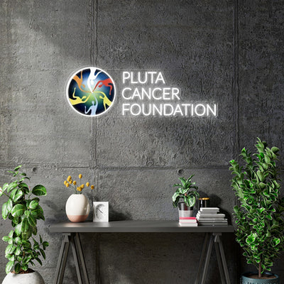 Custom neon - Pluta Cancer Foundation  - Size: 30 x 10 inch  - White + logo Print -  incl Shipping and 2yrs Warranty