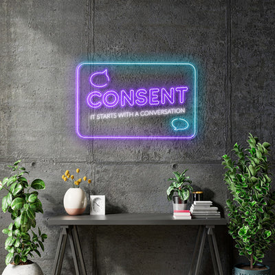 Custom neon -  Consent Neon Sign  - Size:  90cm x 57cm  - Purple, Light Blue and White -  incl Shipping and 2yrs Warranty