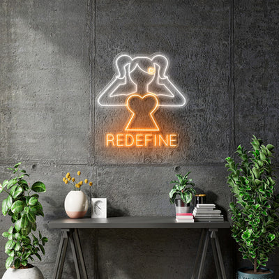 Custom Neon  - REDEFINE LOGO -  White and Orange - Size: 80 x 76cm  - indoor Sign (2yrs Warranty)